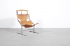 fauteuil polak cuir fauve scandinave vintage 1950 1960 f444