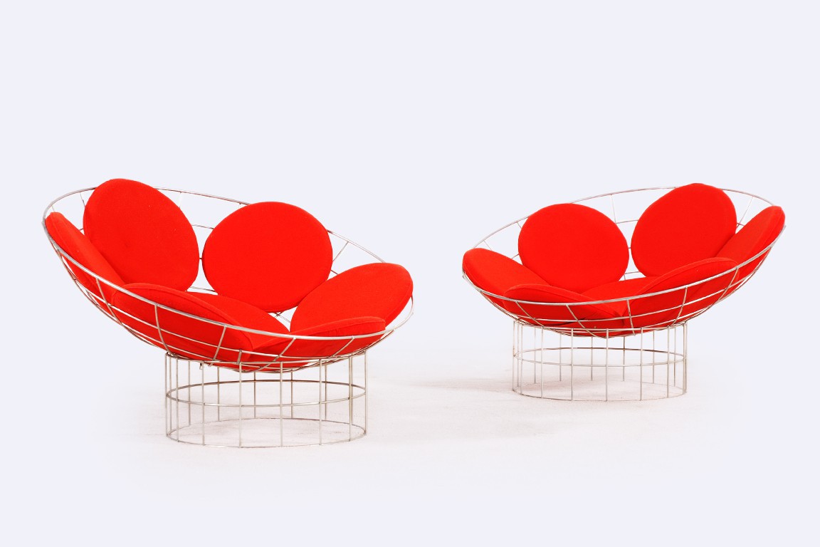 verner panton peacock fauteuil rouge acier plus linje 1960