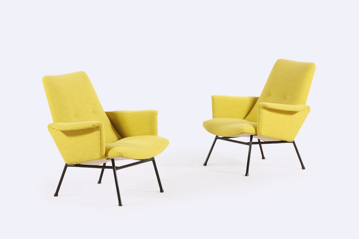 pierre guariche fauteuil sk660 jaune design france 1950 1960