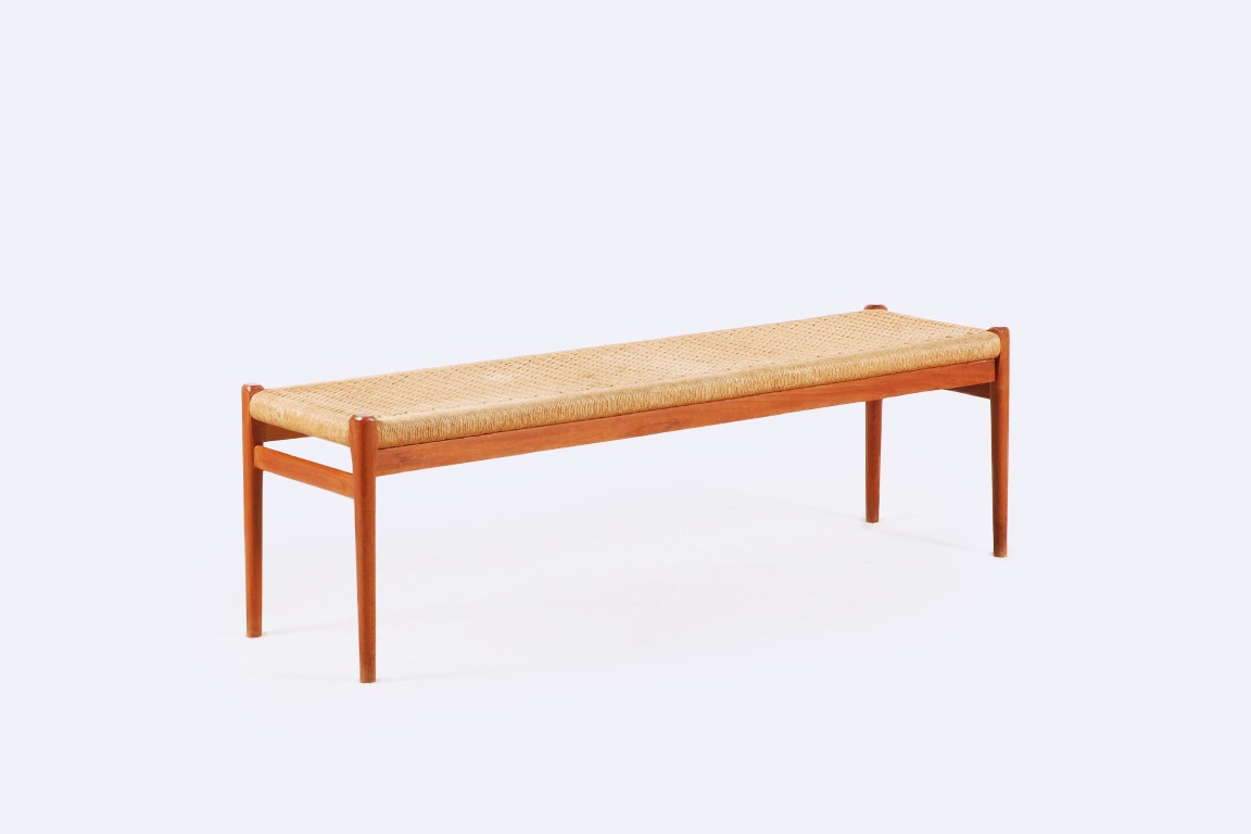 niels otto moller bench teak cane danish design 1960