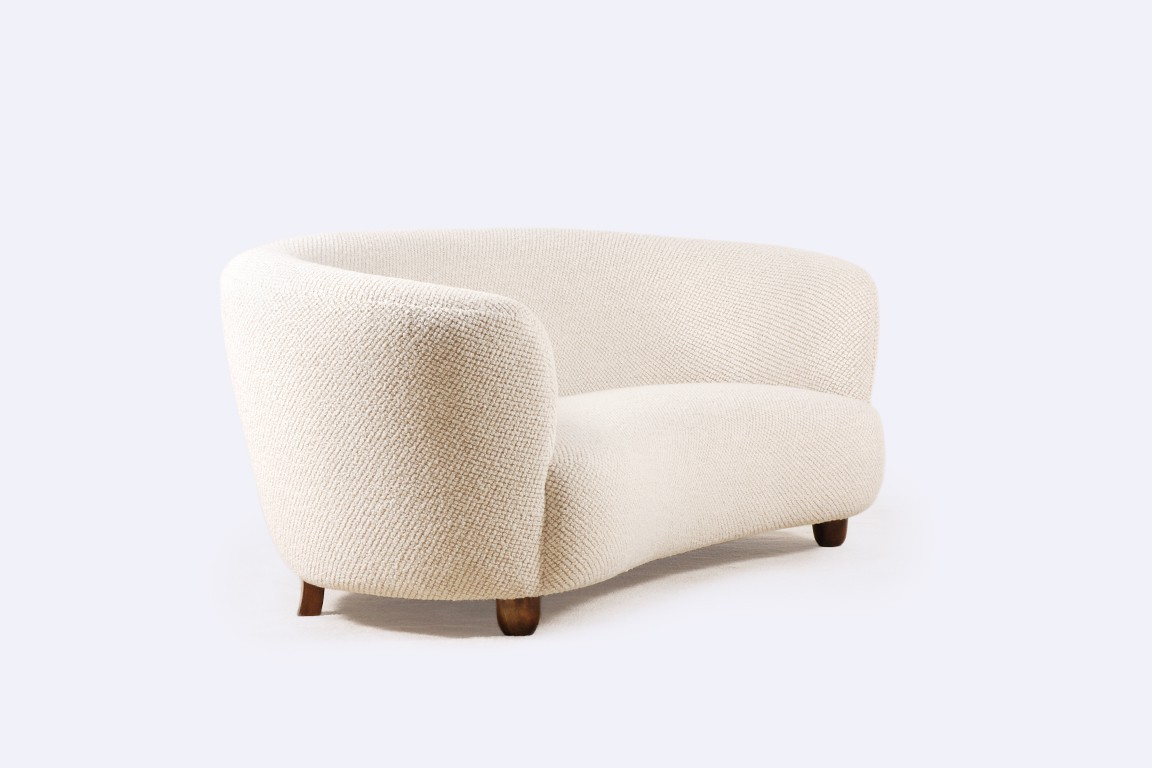 sofa danish curved wool scandinavian 1940 1950 oak