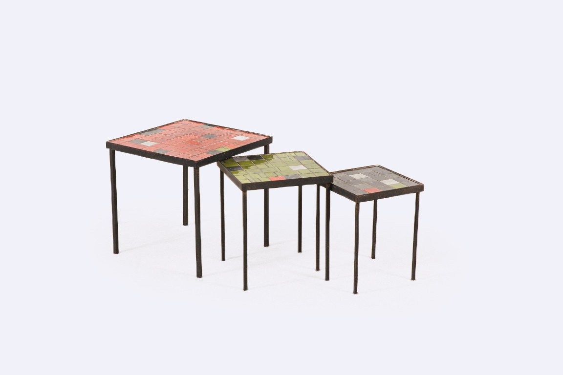 mado jolain rené legrand nesting tables ceramic french 1950