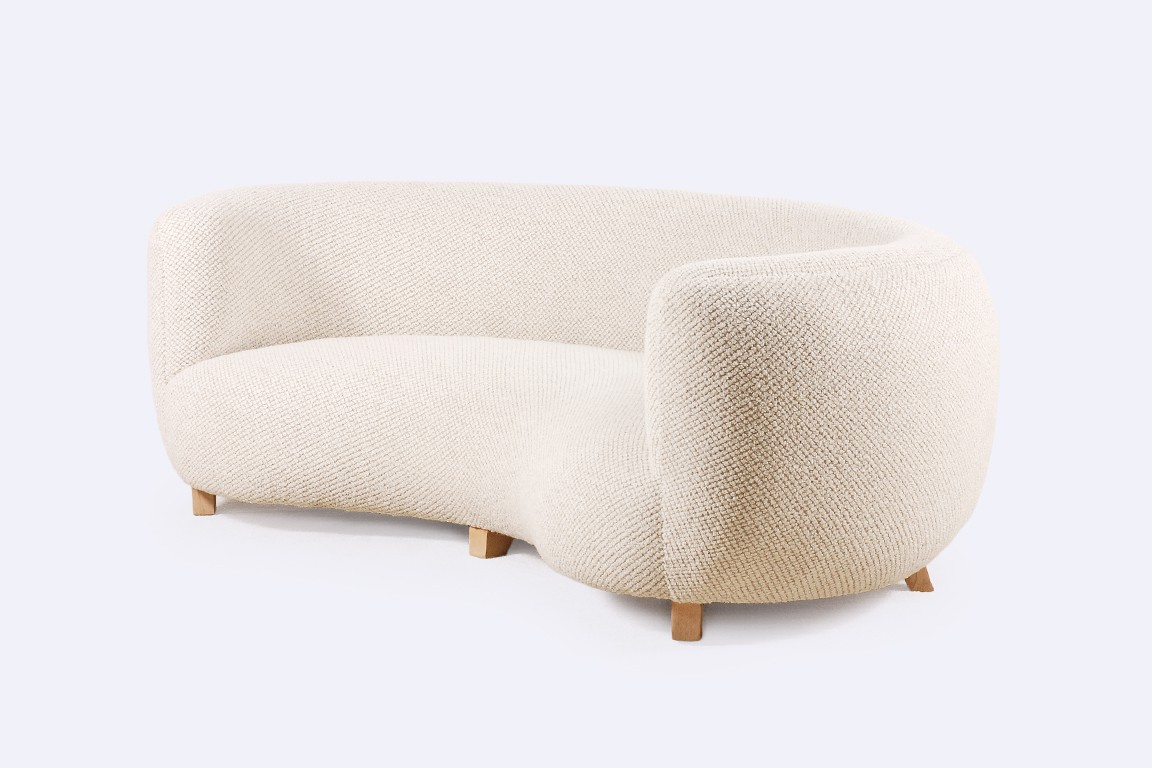 canapé danois scandinave courbé laine 3 places design 1940