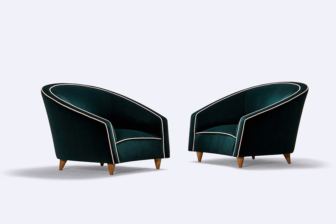 armchair italy design velvet green kvadrat curved 1950 1960