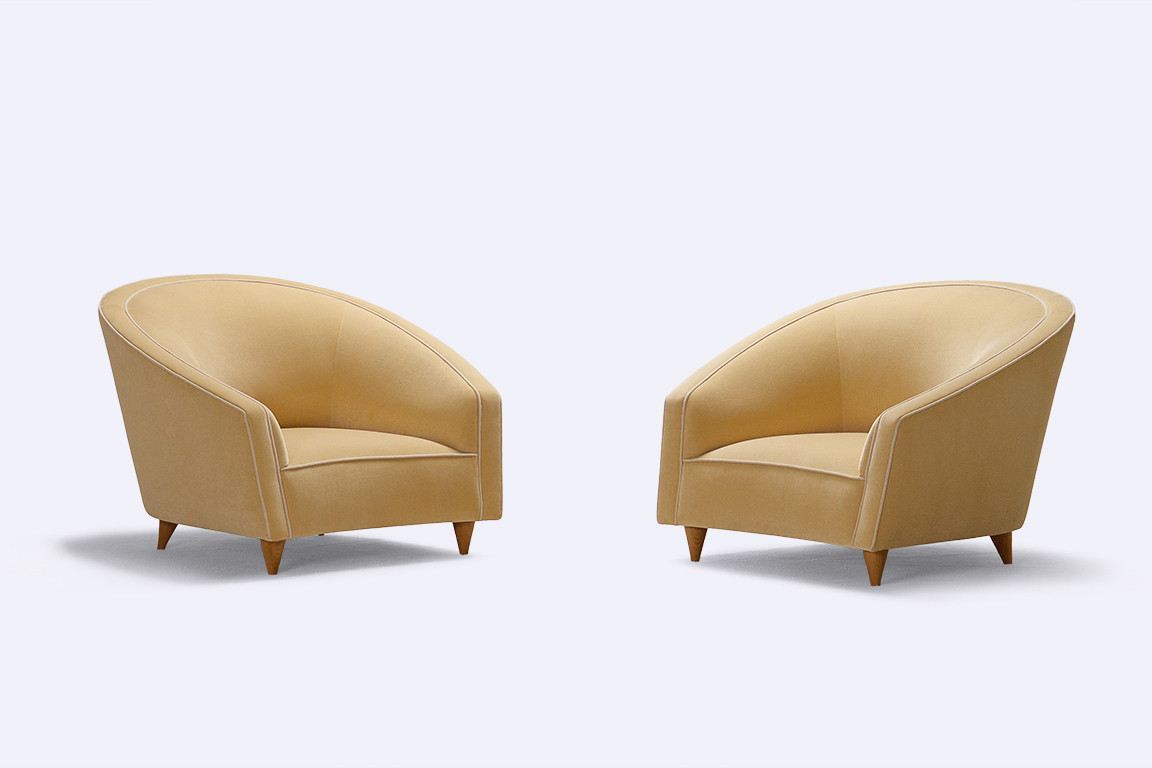 armchair italy design velvet beige kvadrat curved 1950 1960
