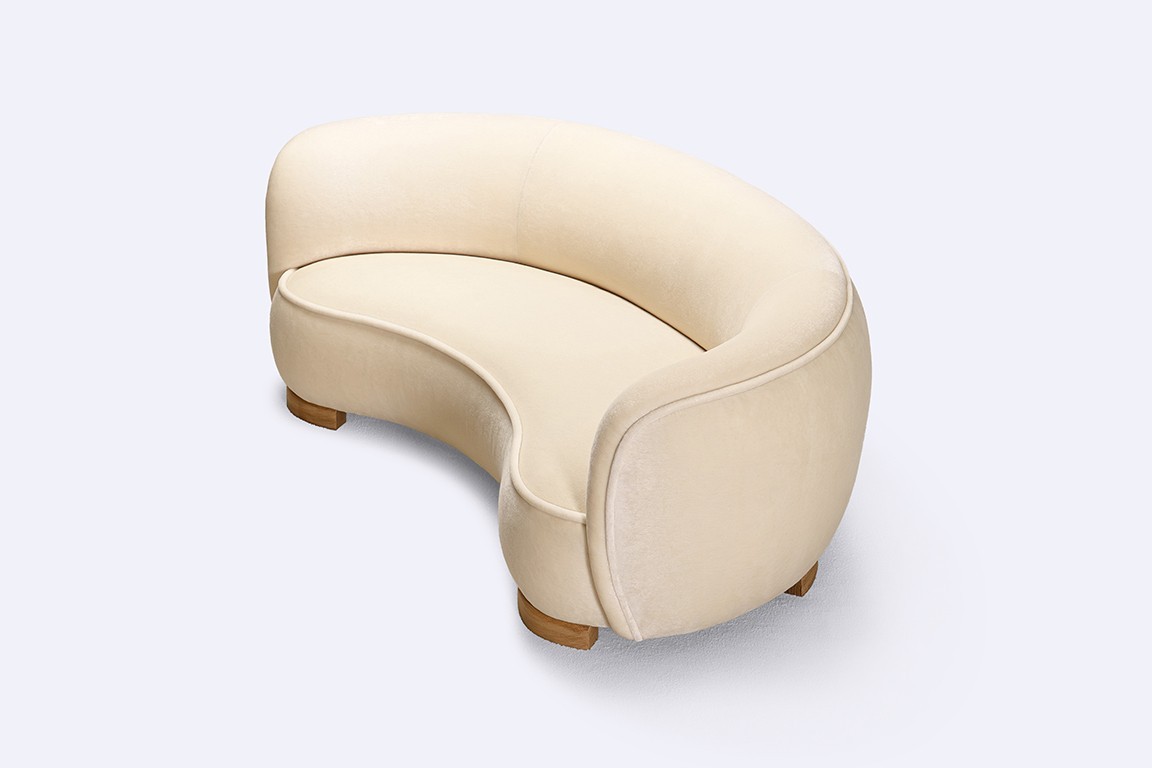 sofa curved banana bean danish velvet white luxurious 1940