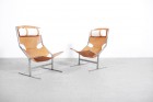 fauteuil polak cuir fauve scandinave vintage 1950 1960 f444