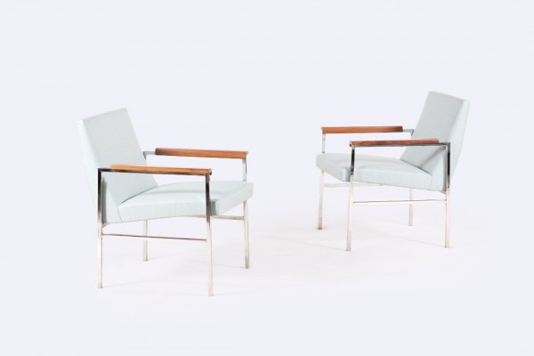 thonet france fauteuil bleu nobilis chrome palissandre 1960
