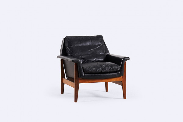 scandinavian danish black leather rosewood armchair 1960