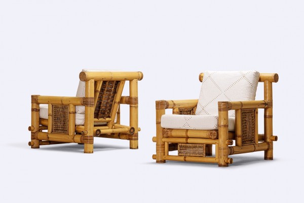fauteuil lounge pagode bambou large Budji Layug 1970 1980