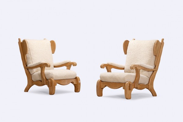 armchair brutalist solid oak vintage design guillerme 1960