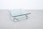 Table basse piétement chromé plateau verre vintage 1960 1970