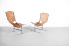 armchairs polak brown leather scandinavian 1960 1950 f444
