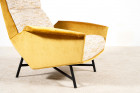 claude delor fauteuil velours jaune vintage france 1950