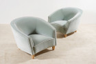 paire de fauteuils italien velours bleu 1950 1960 courbe