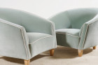 paire de fauteuils italien velours bleu 1950 1960 courbe