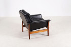 fauteuil scandinave danois cuir noir palissandre design 1960