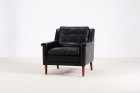 fauteuil scandinave danois vintage cuir noir teck 1960