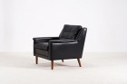 fauteuil scandinave danois vintage cuir noir teck 1960