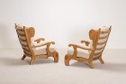 fauteuil brutaliste chêne vintage design guillerme 1960 1950