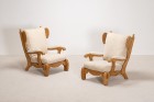 armchair brutalist solid oak vintage design guillerme 1960