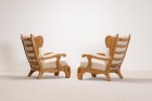 armchair brutalist solid oak vintage design guillerme 1960