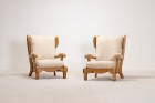 armchair brutalist solid oak vintage design guillerme 1960